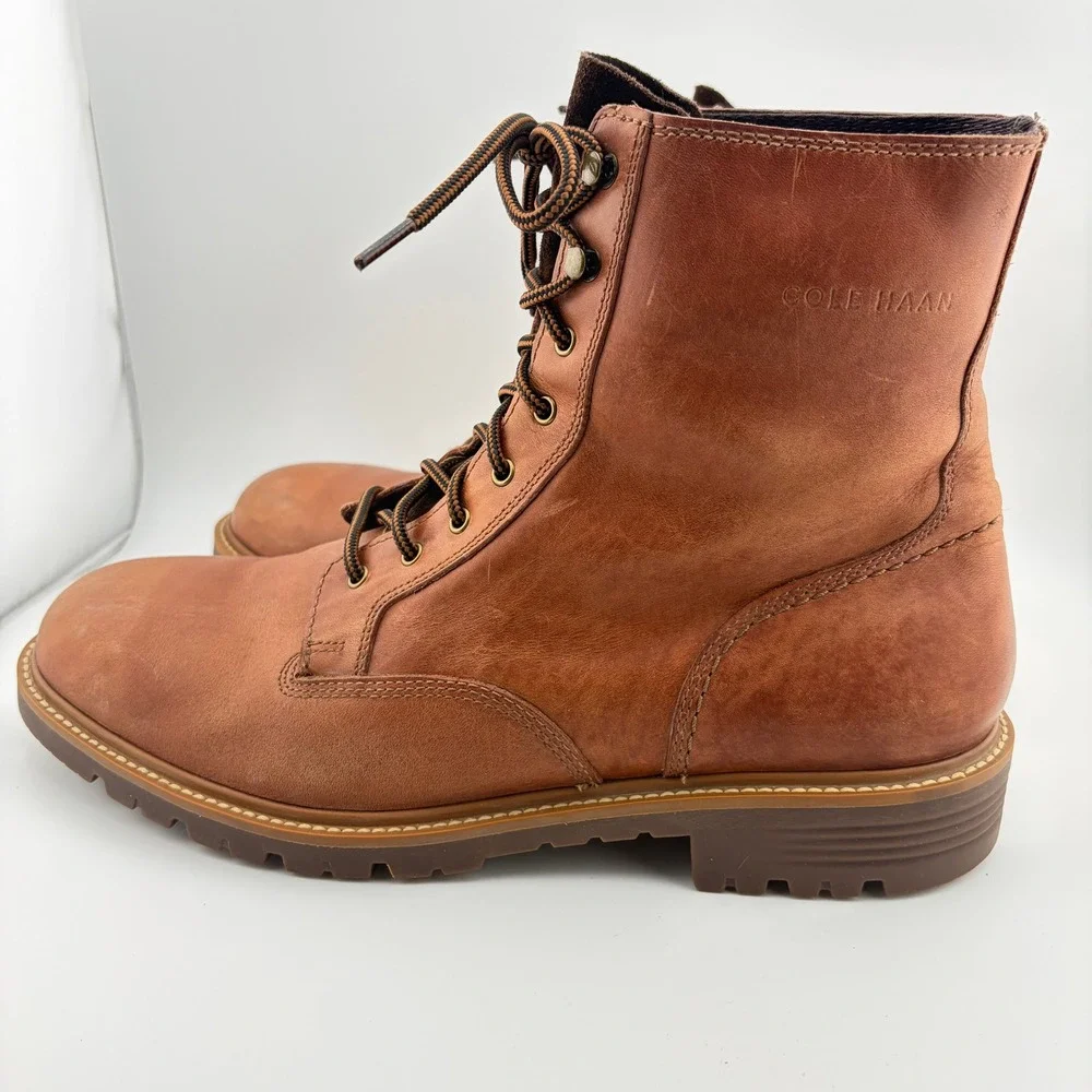 Cole Haan Combat Boots Mens 10 Tan Leather Grand.OS Lace Up Lug Sole